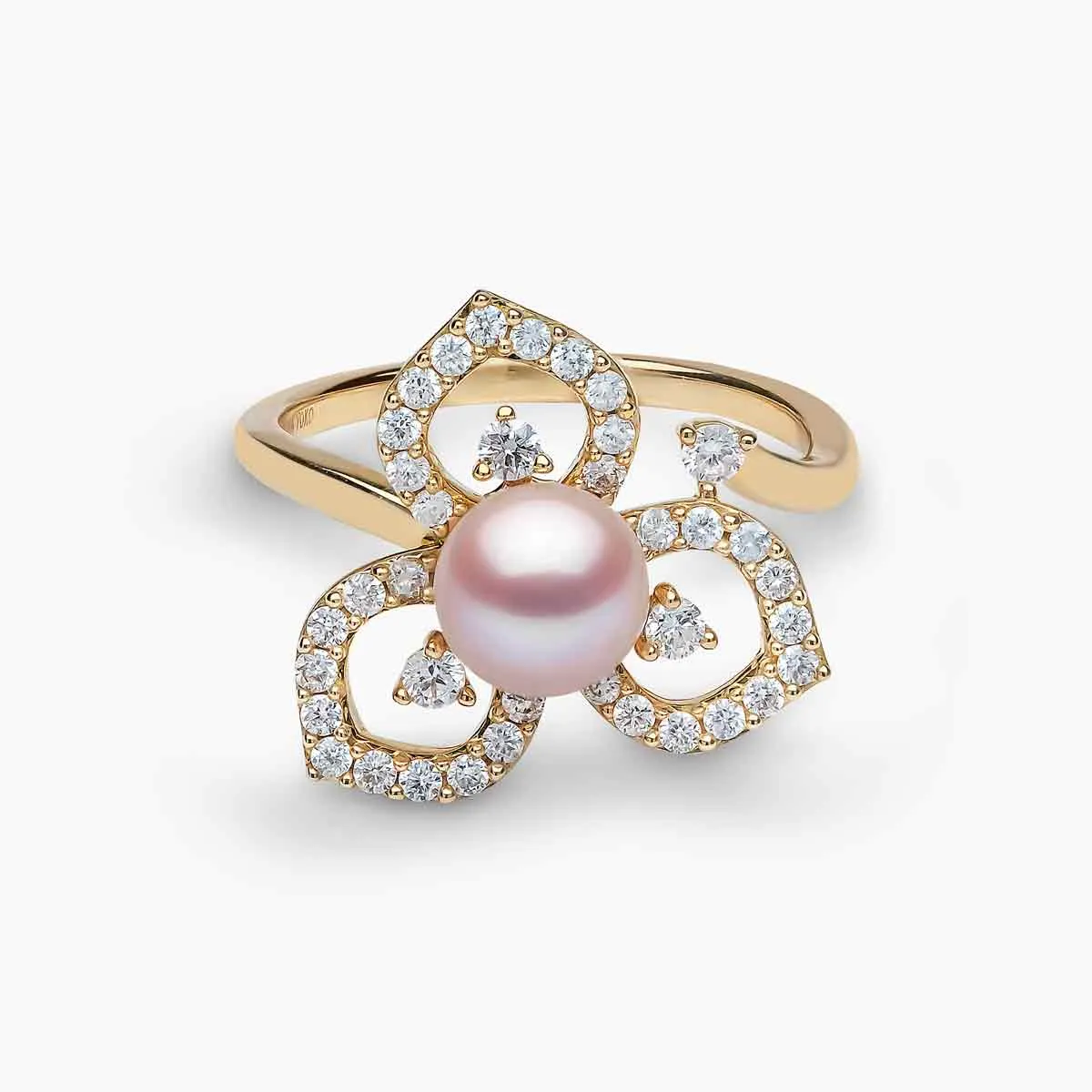 Petal 18K Gold Pearl and Diamond Floral Silhouette Ring