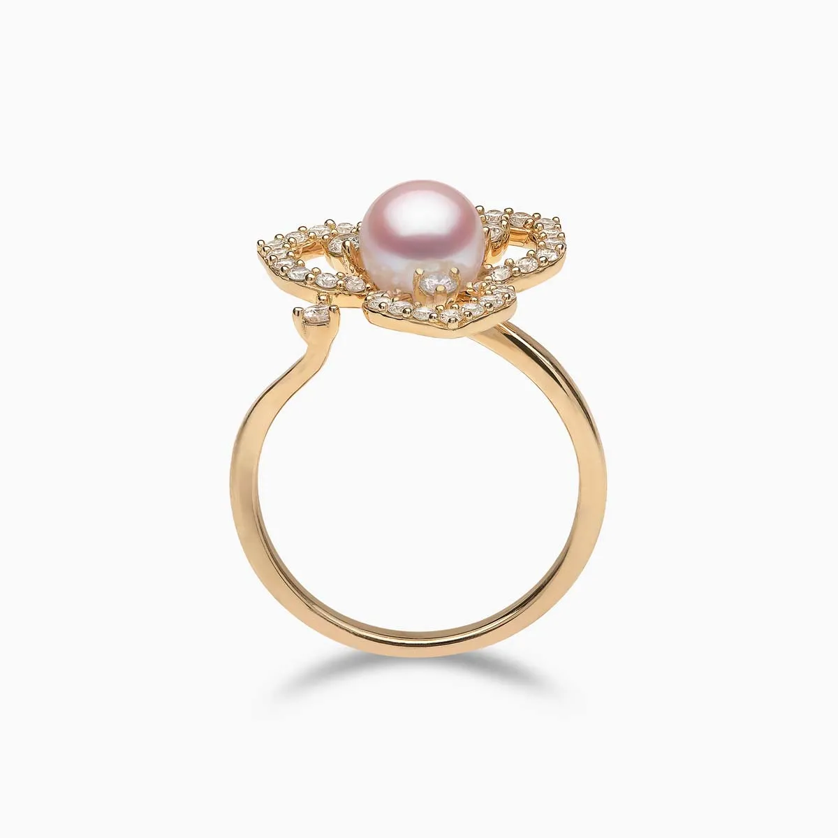 Petal 18K Gold Pearl and Diamond Floral Silhouette Ring