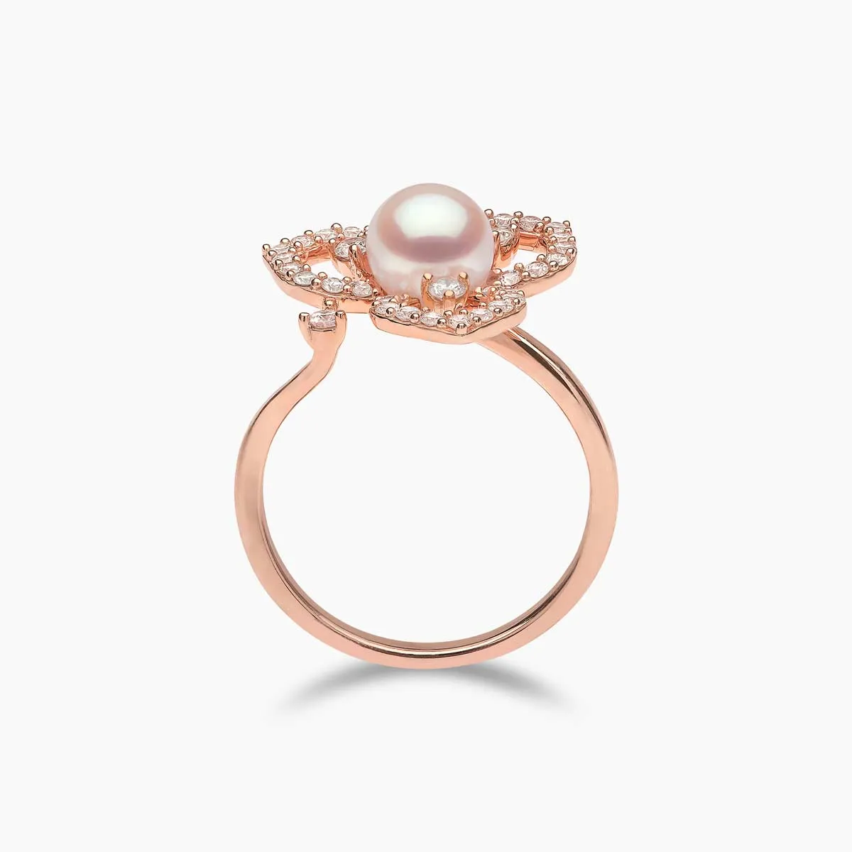 Petal 18K Gold Pearl and Diamond Floral Silhouette Ring