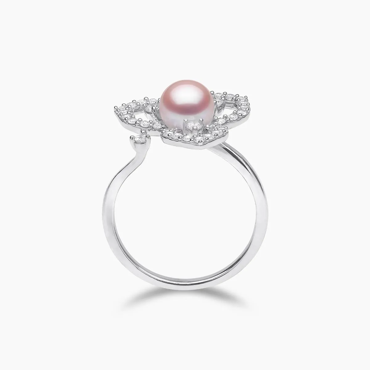 Petal 18K Gold Pearl and Diamond Floral Silhouette Ring