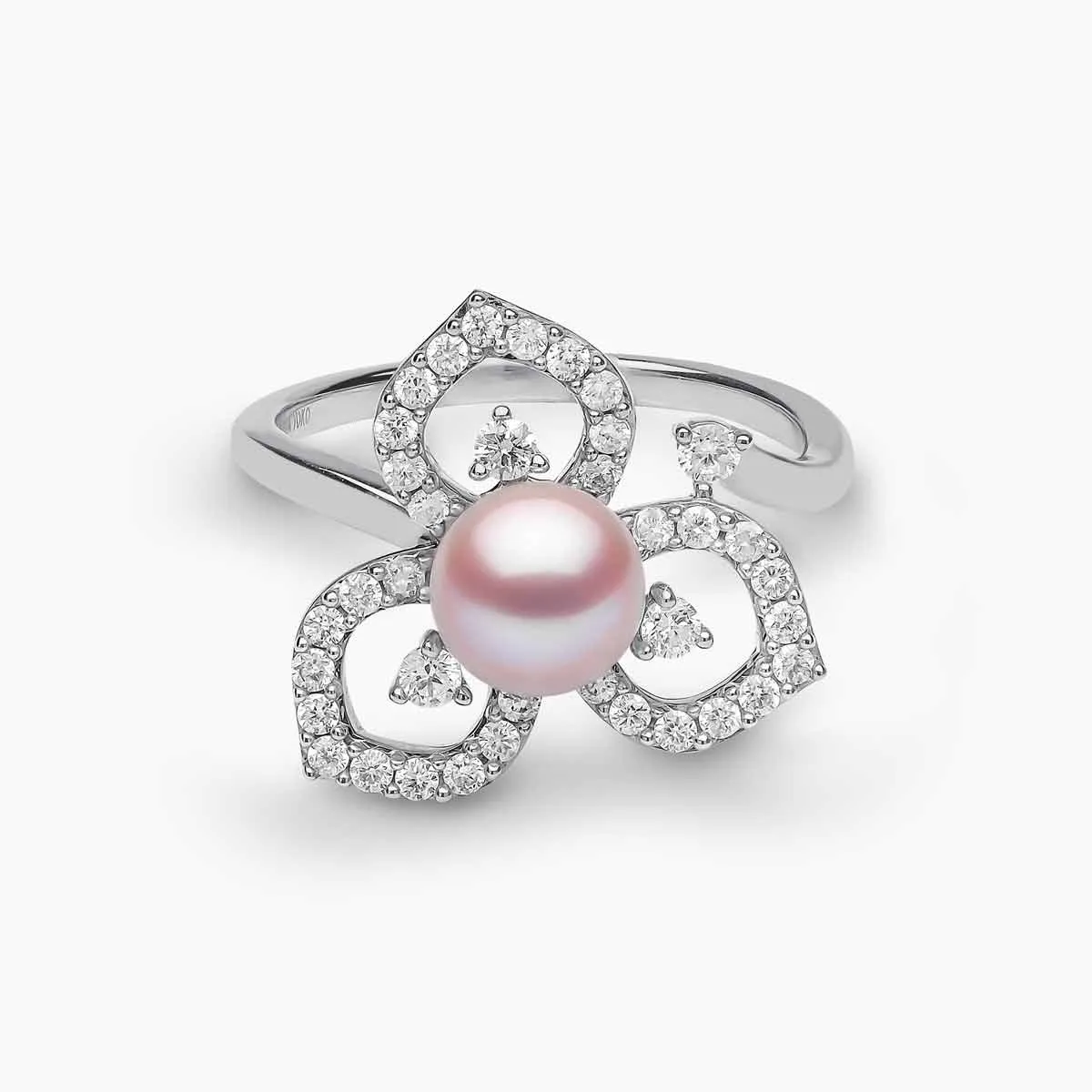 Petal 18K Gold Pearl and Diamond Floral Silhouette Ring