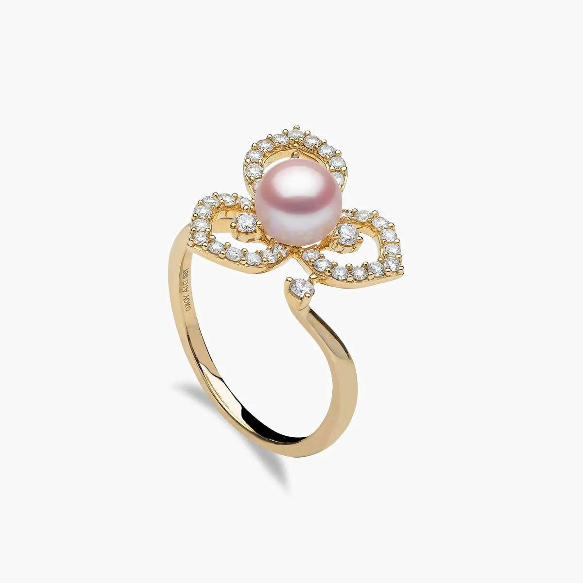 Petal 18K Gold Pearl and Diamond Floral Silhouette Ring