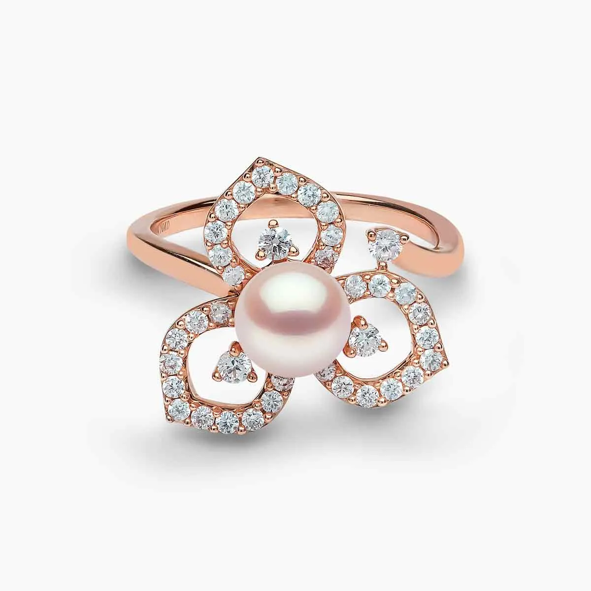 Petal 18K Gold Pearl and Diamond Floral Silhouette Ring