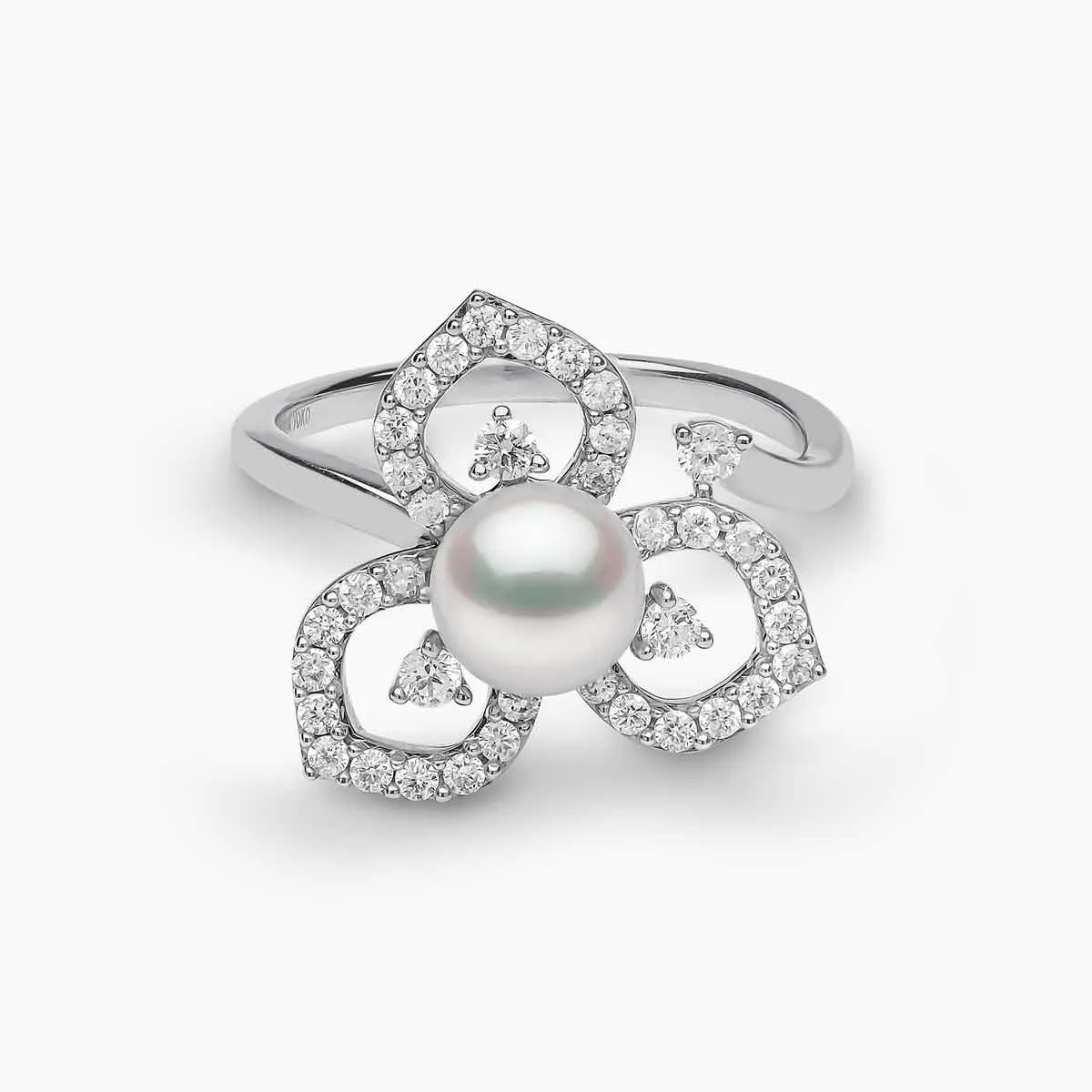 Petal 18K Gold Pearl and Diamond Floral Silhouette Ring