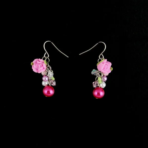 Polymer Flower Pearl Earrings