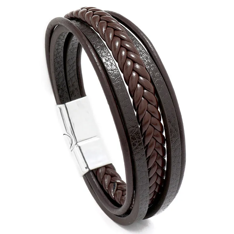 Popular Ornament Simple Woven Leather Bracelet Simple All-Match Men's Magnetic Buckle Bracelet Bracelet