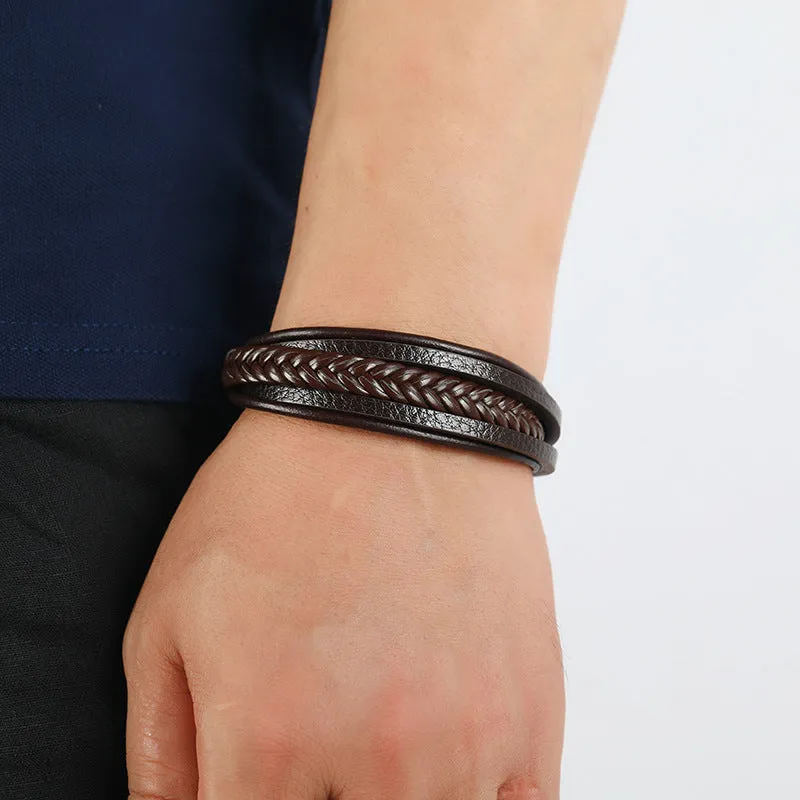 Popular Ornament Simple Woven Leather Bracelet Simple All-Match Men's Magnetic Buckle Bracelet Bracelet