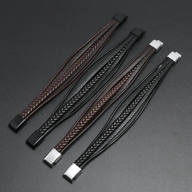 Popular Ornament Simple Woven Leather Bracelet Simple All-Match Men's Magnetic Buckle Bracelet Bracelet