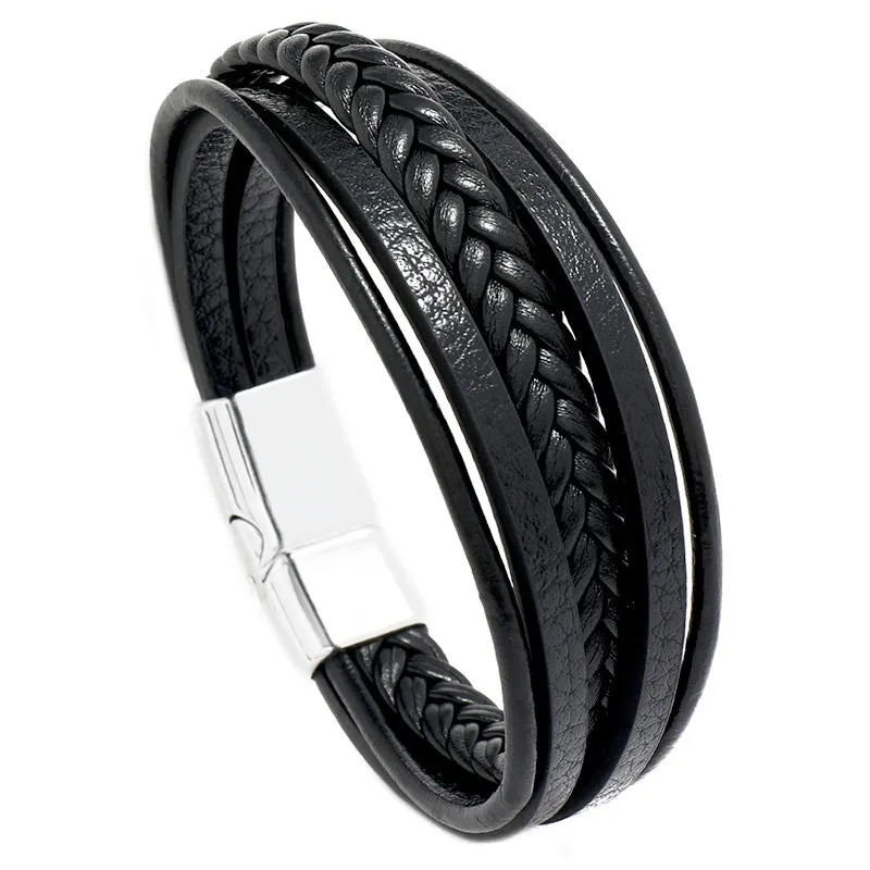 Popular Ornament Simple Woven Leather Bracelet Simple All-Match Men's Magnetic Buckle Bracelet Bracelet