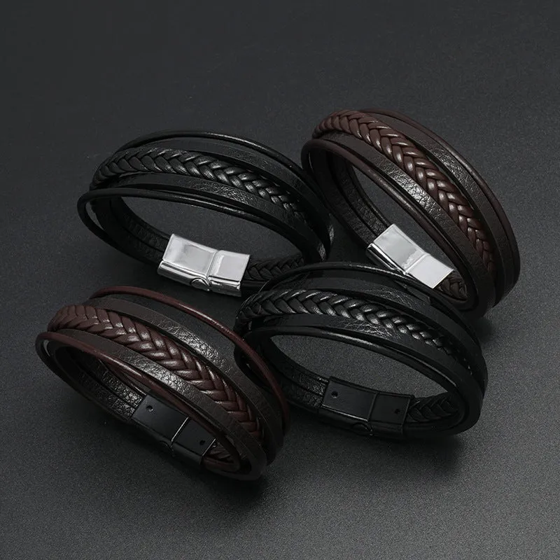 Popular Ornament Simple Woven Leather Bracelet Simple All-Match Men's Magnetic Buckle Bracelet Bracelet