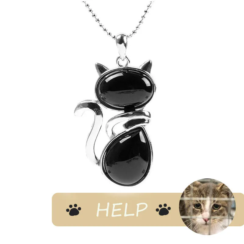 "Save A Cat" Cute Cat Pattern Natural Crystal Protection Cat-Loving Pendant Necklace