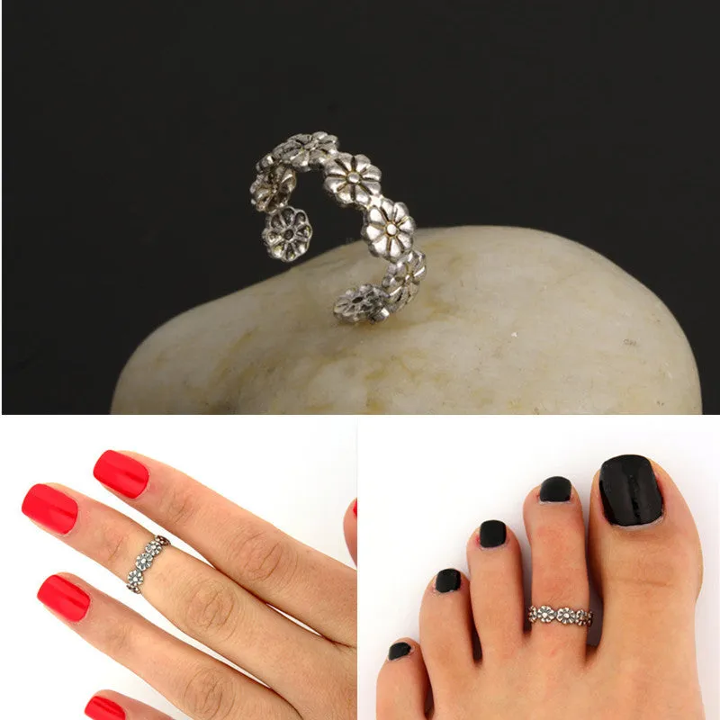 R284 Vintage Small Daisy Flower Joints Ring Beach Jewelry Retro Carved Adjustable Toe Ring Foot Women Jewelry 2017 HOT Selling