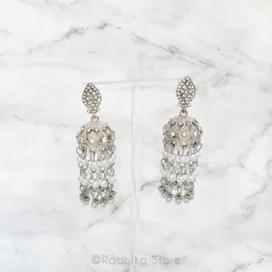 Radhika Silvery Pearl Bell Earrings