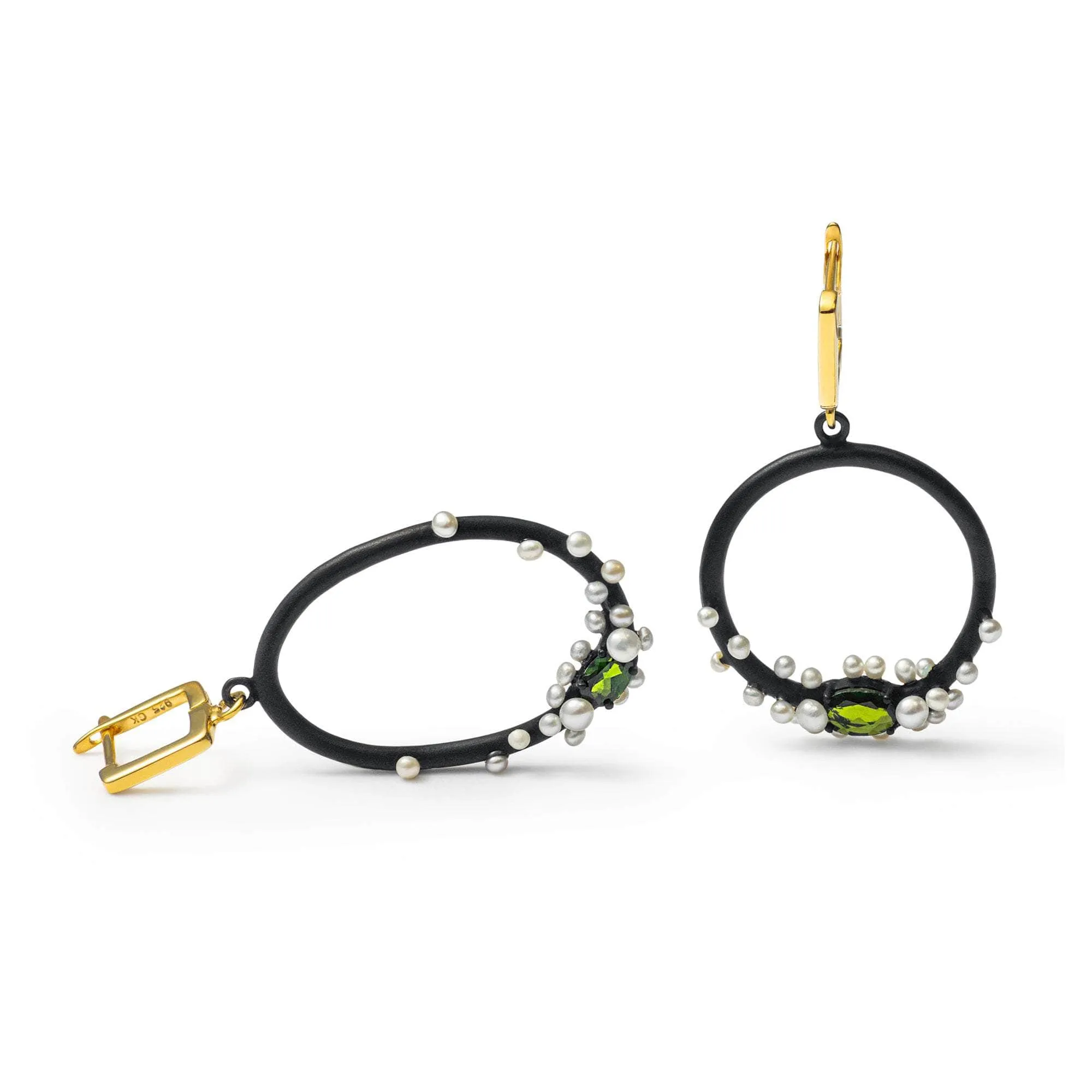 Rameau Chrome Diopside and Pearl Earrings