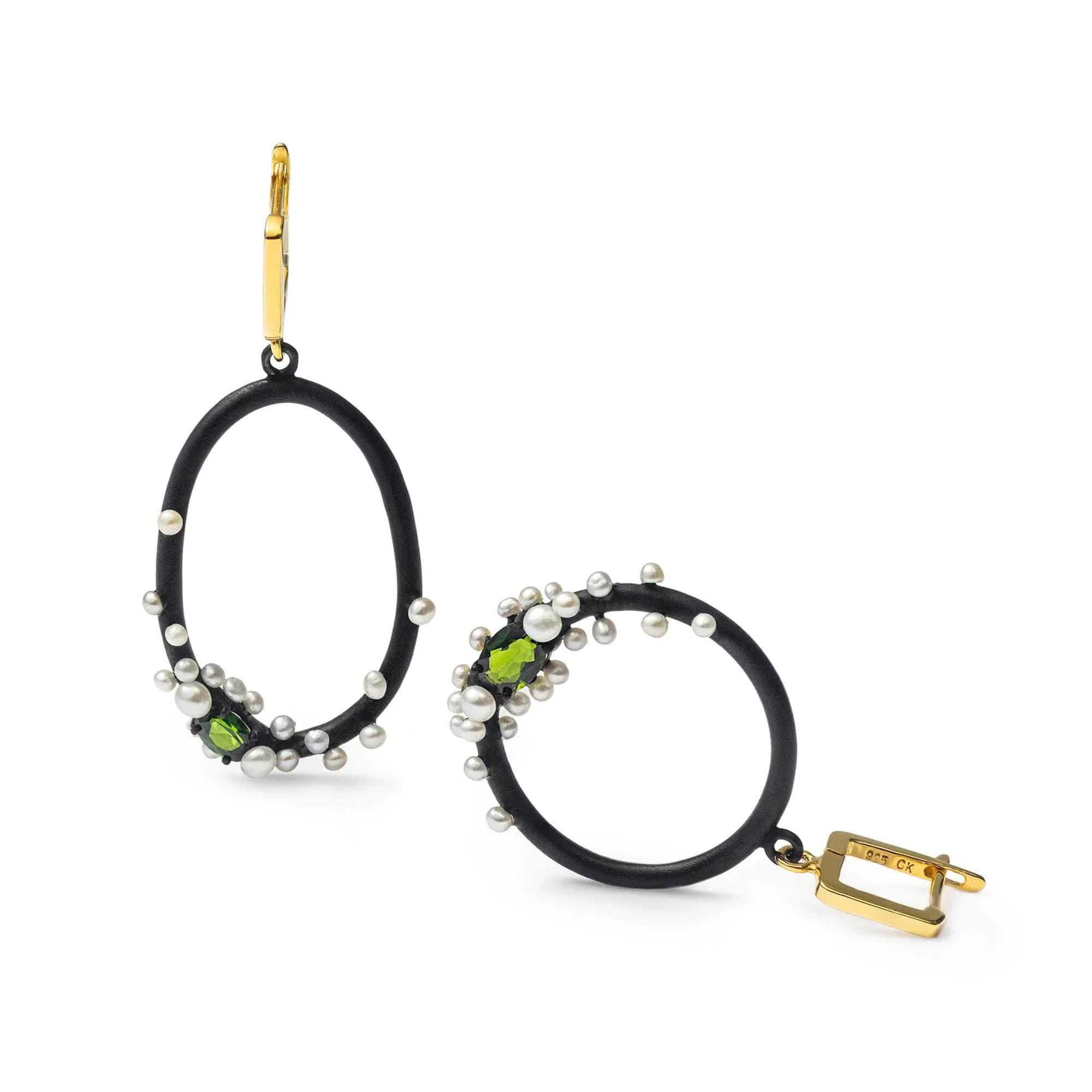 Rameau Chrome Diopside and Pearl Earrings