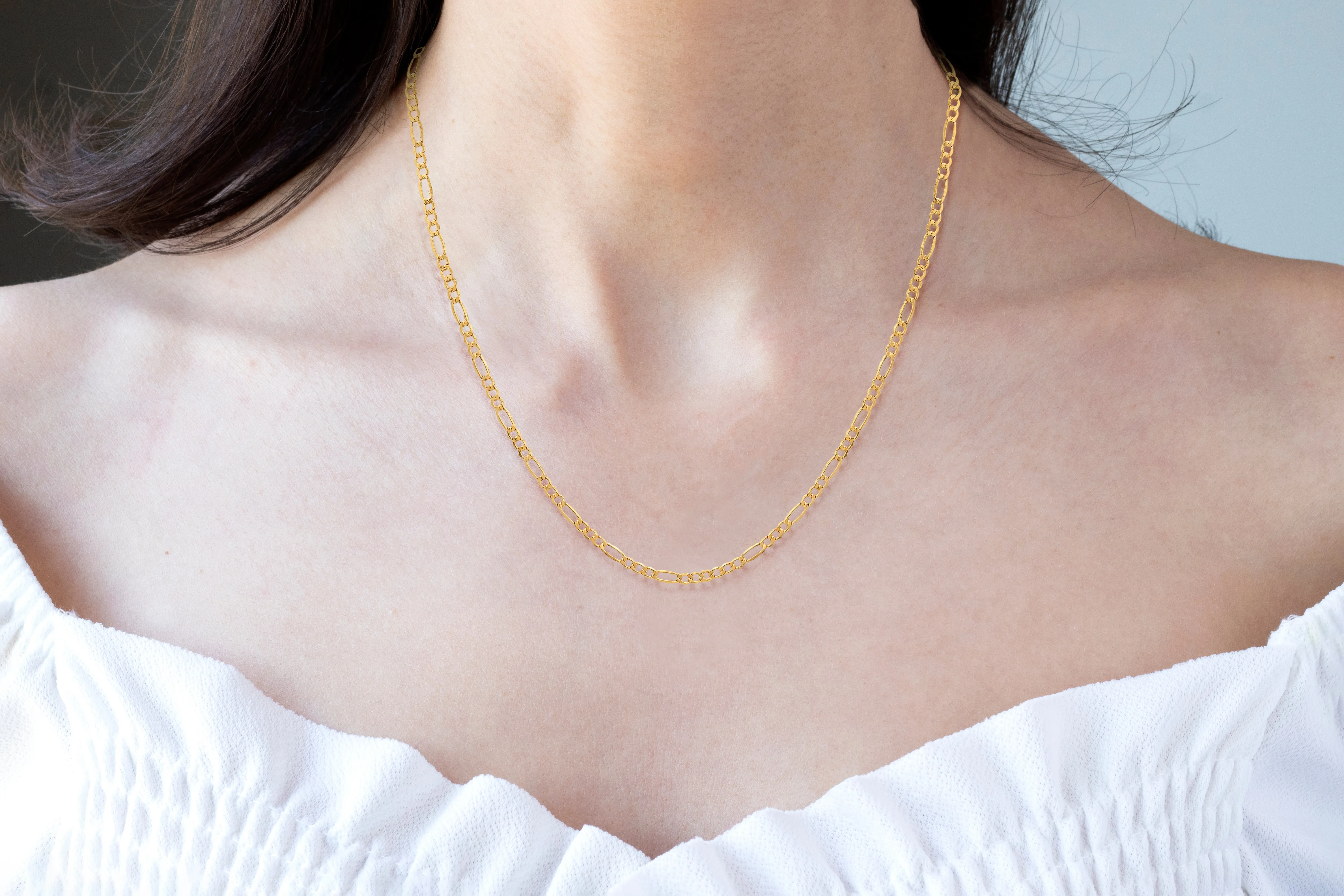 Real 14k Gold Unisex Thin Figaro Chain Necklace