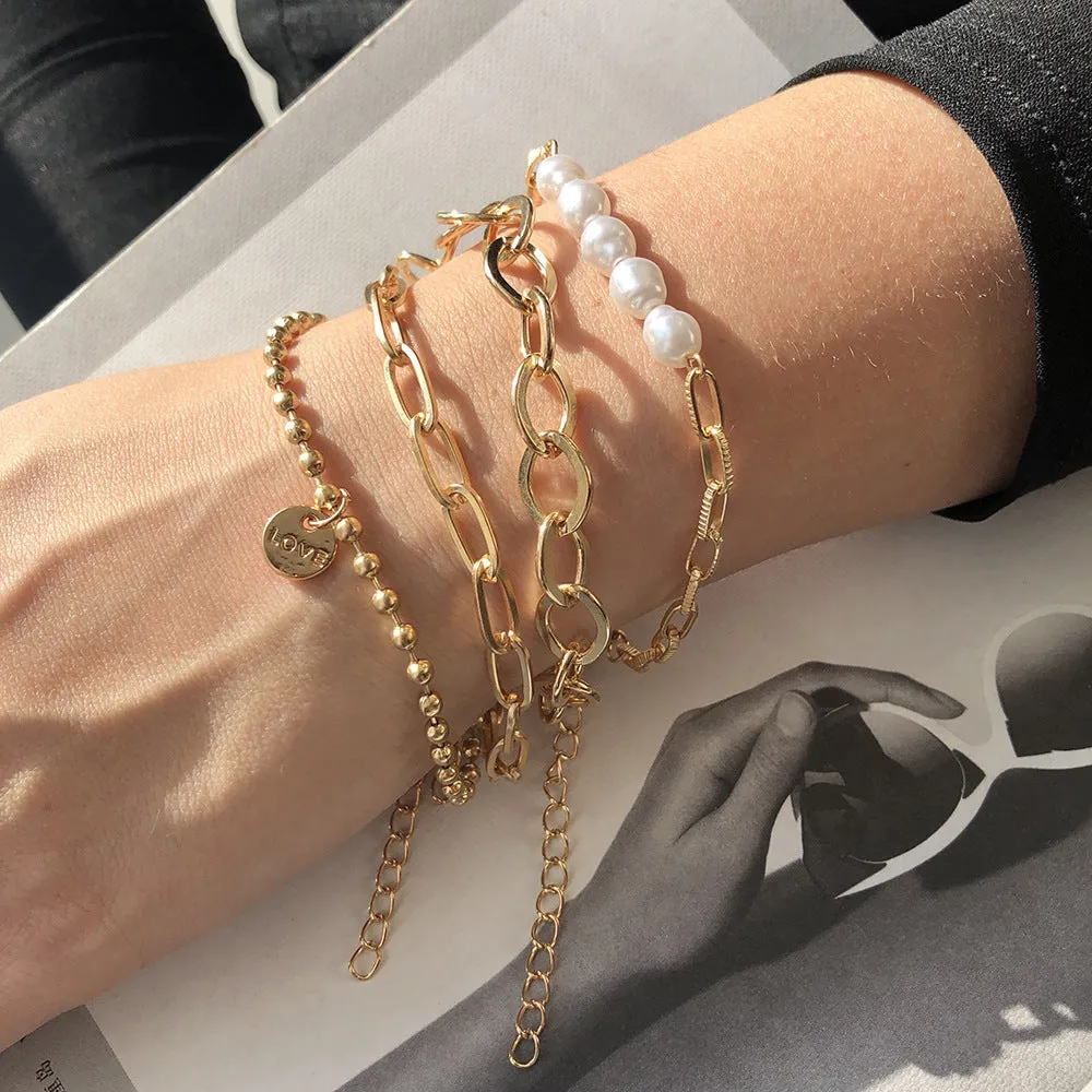 Retro Bracelet Female Ins Simple Style Personality Exaggerated Combination Bracelet