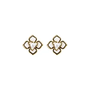 Retro Camellia Stud Gold Earrings