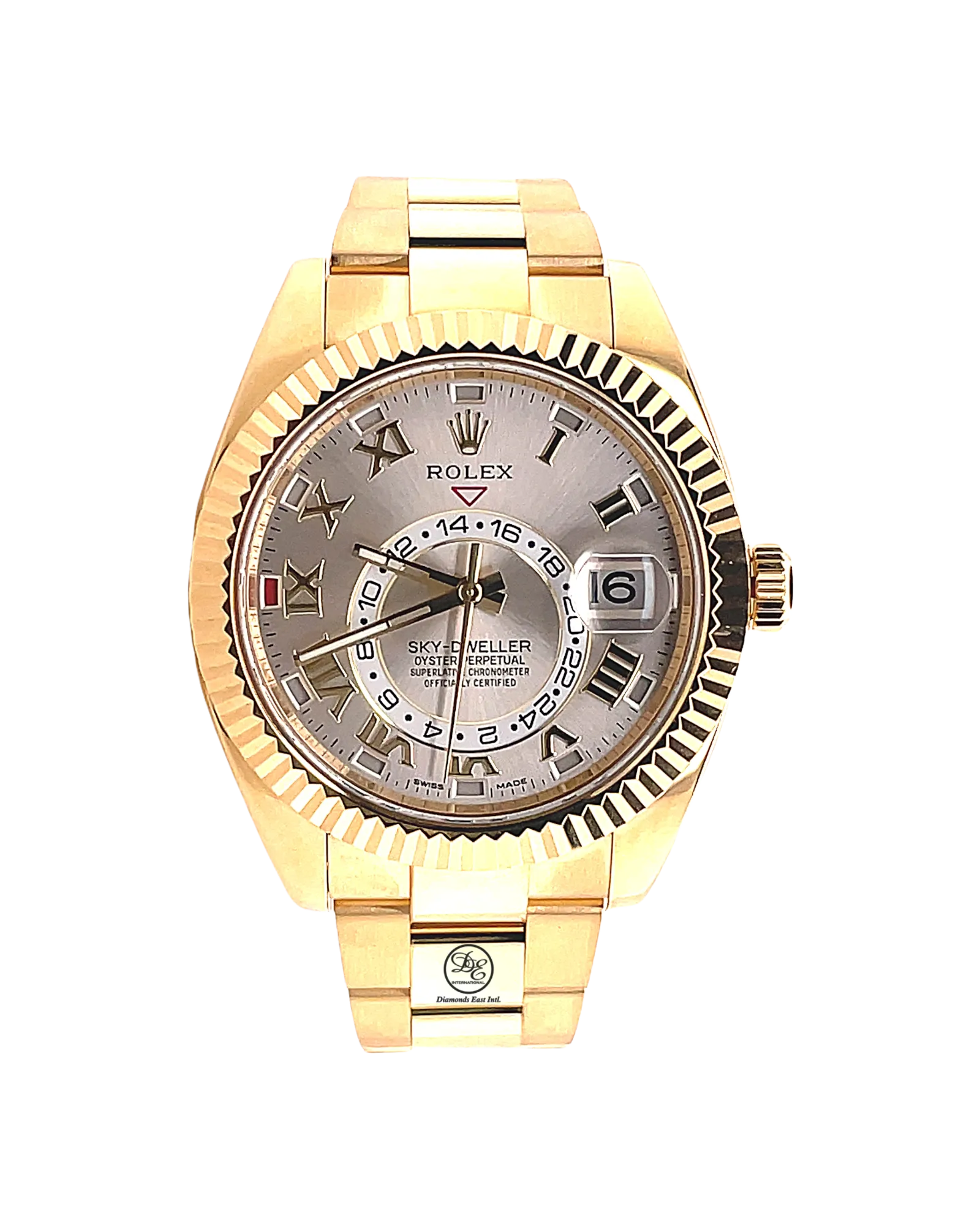 Rolex Sky-Dweller 42mm Yellow Gold Silver Sundust Roman  326938