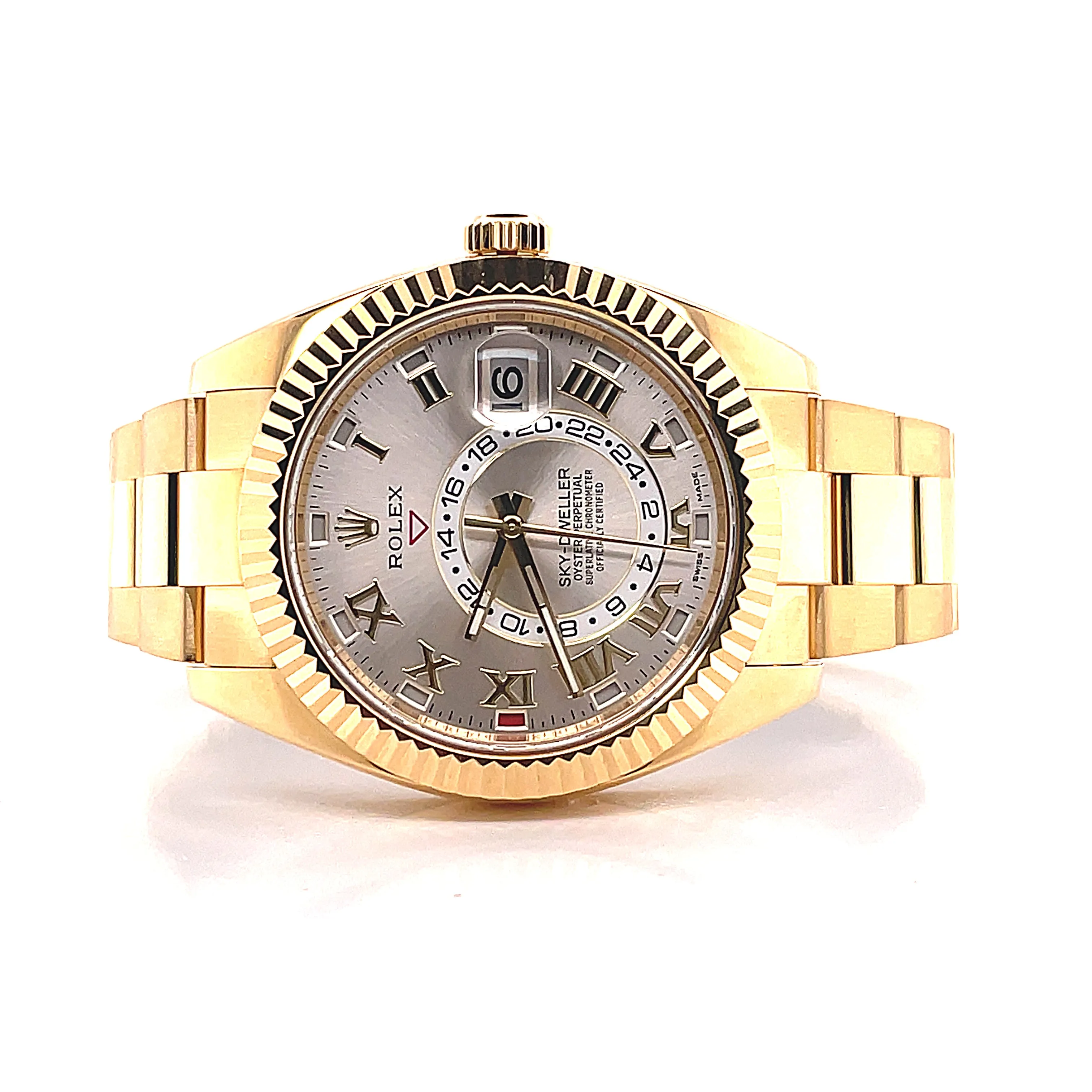 Rolex Sky-Dweller 42mm Yellow Gold Silver Sundust Roman  326938