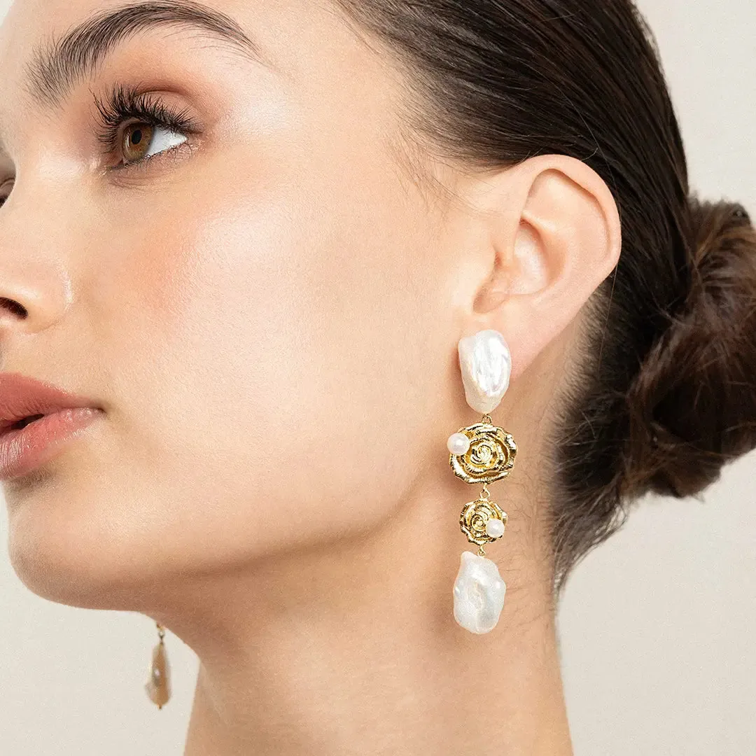 Rose Statement Pearl Earrings