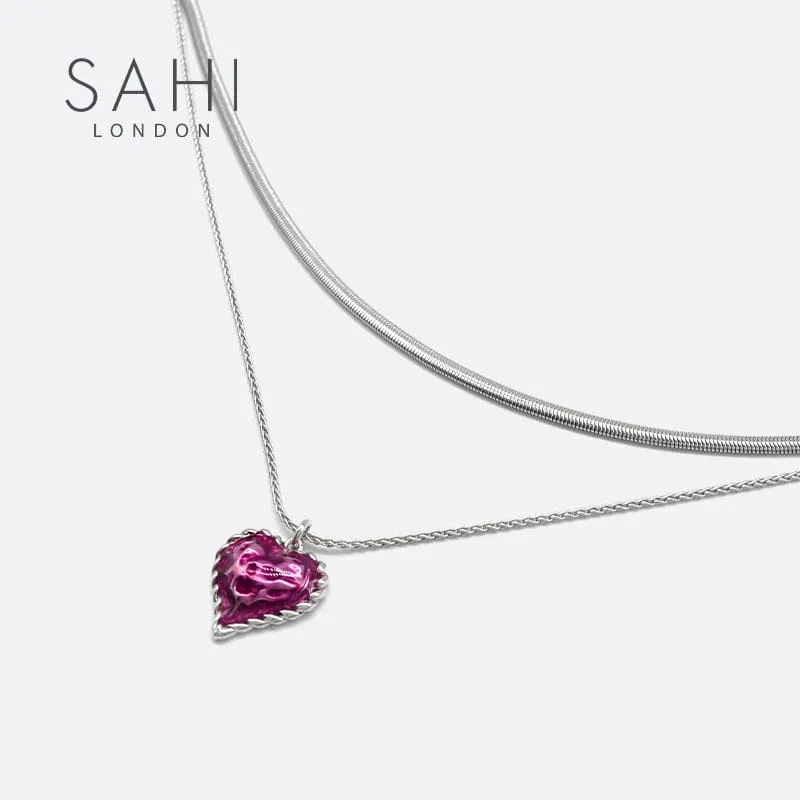 Sahi Love Heart Enamel Collar Pendant Necklace