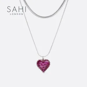 Sahi Love Heart Enamel Collar Pendant Necklace