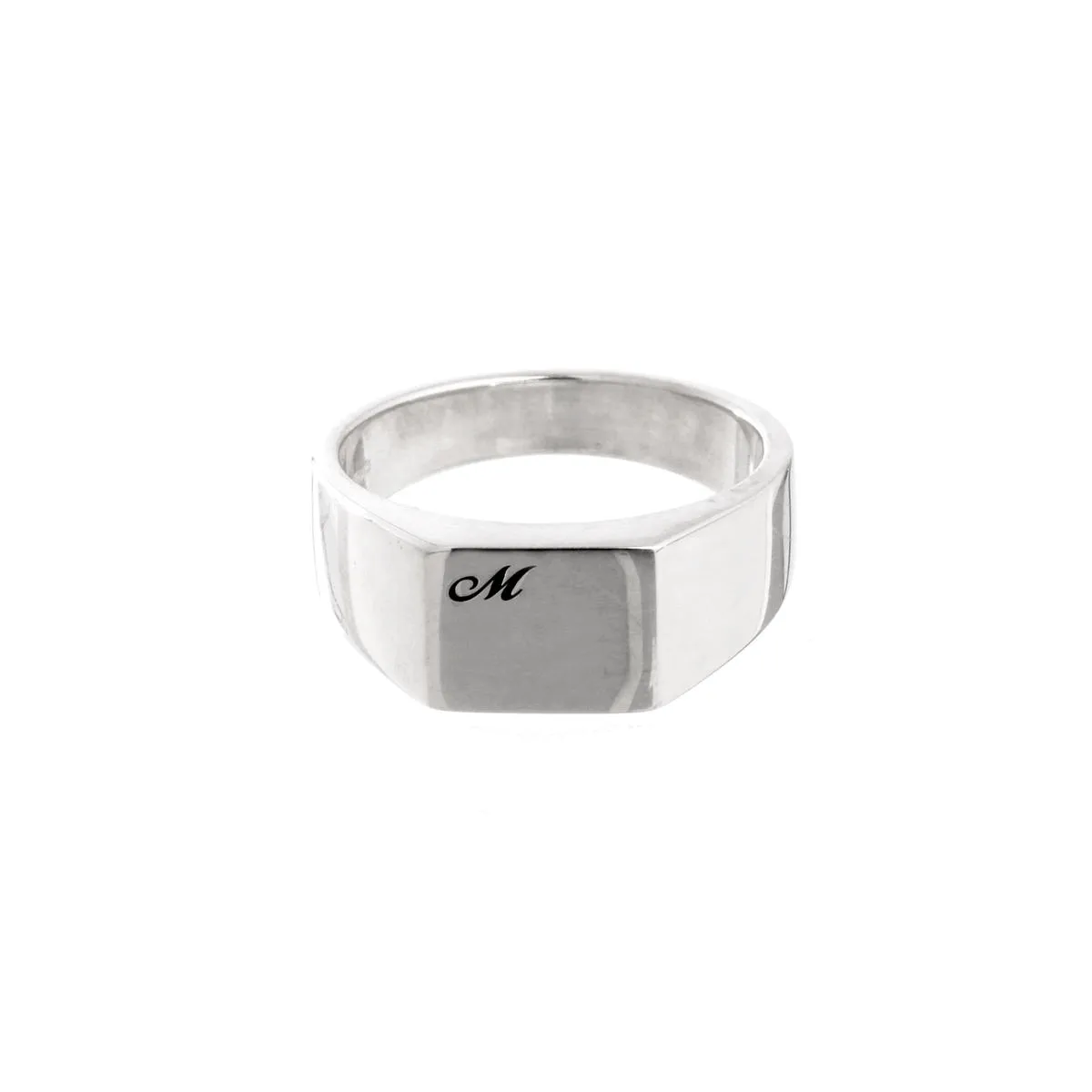 Script Initial Personalised Square Silver Signet Ring