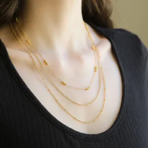 Serena GOLD Necklace Simple Thin Layered Steel Bead Chain Three Layer Necklace