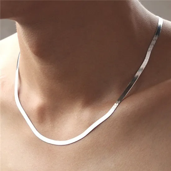 SHUANGR 2017 New Silver-Color Necklace Flat Snake Bone Chain Men Domineering Fashion High Quality Jewelry 45CM-50CM