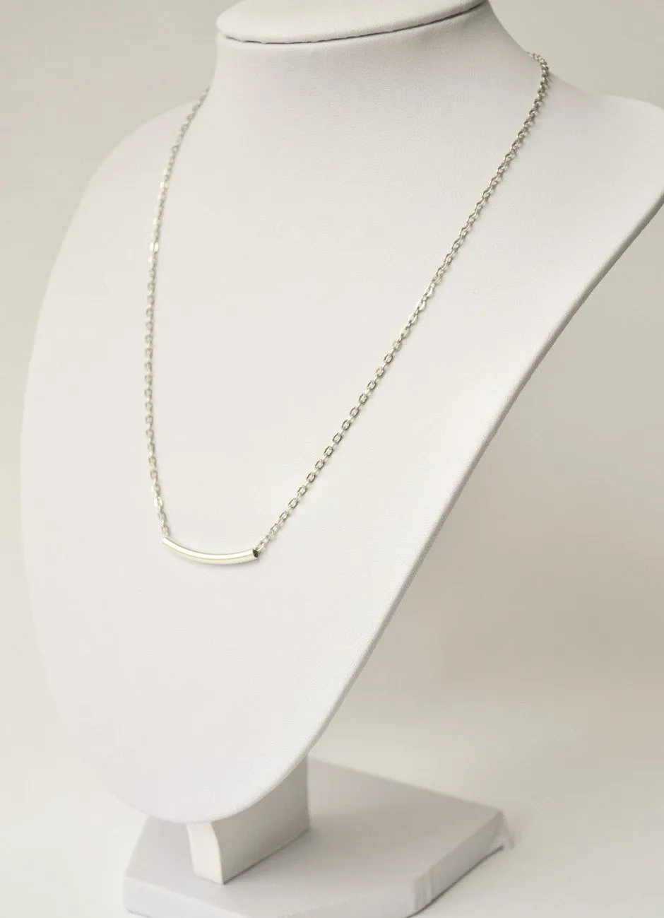 Silver bar necklace for women, stainless steel chain