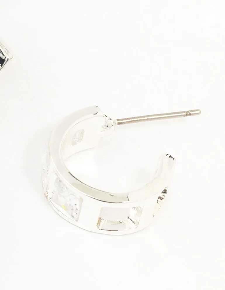 Silver Cubic Zirconia Square Chunky Hoop Earrings