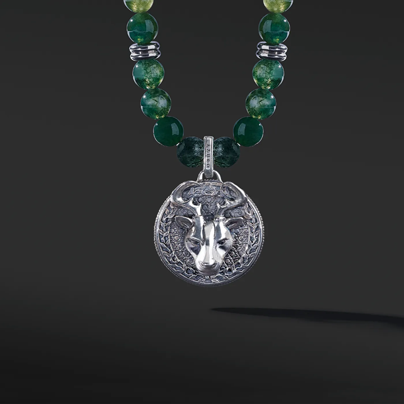 Silver Green Agate Beaded Necklace with Pendant