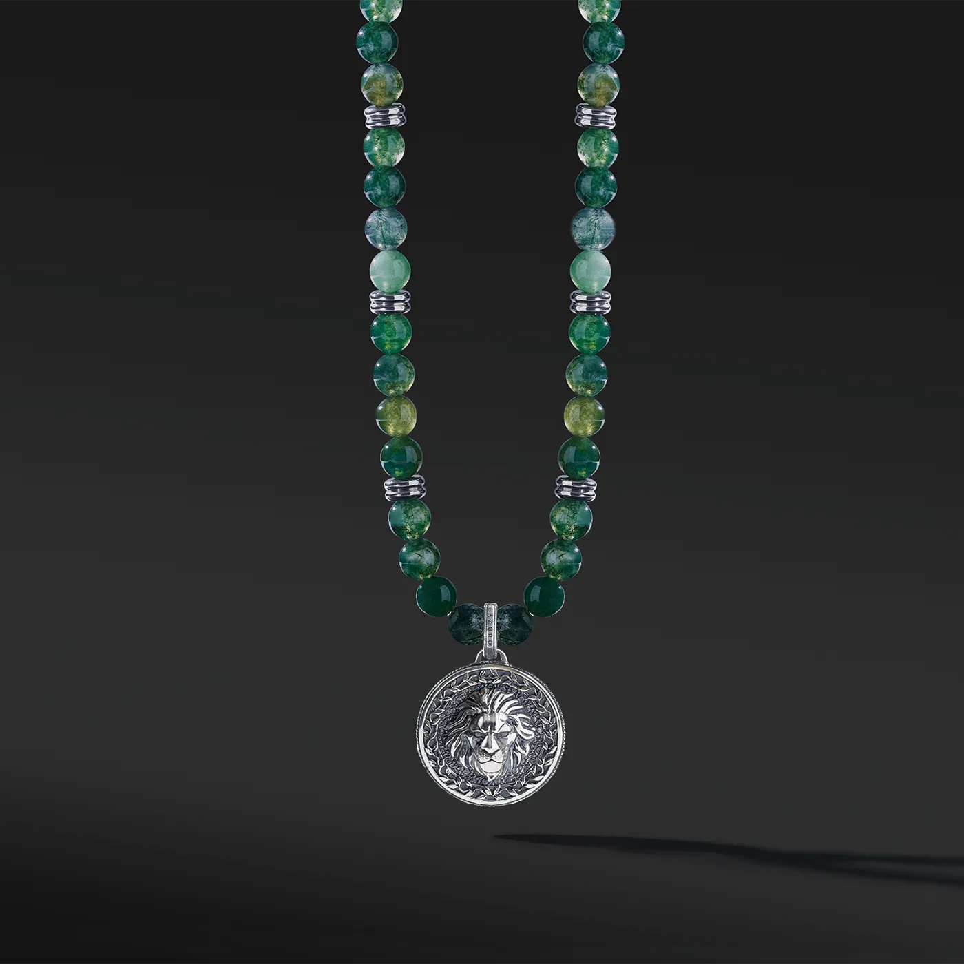 Silver Green Agate Beaded Necklace with Pendant