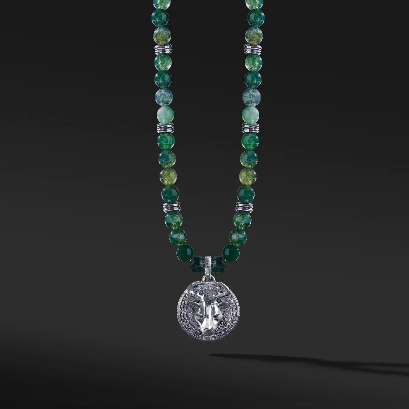 Silver Green Agate Beaded Necklace with Pendant