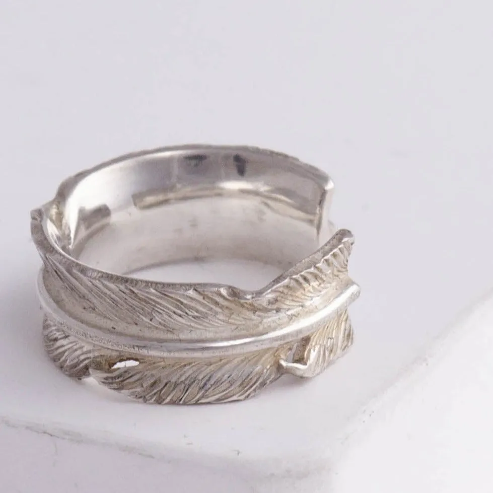 Silver infinity feather ear cuff (small)