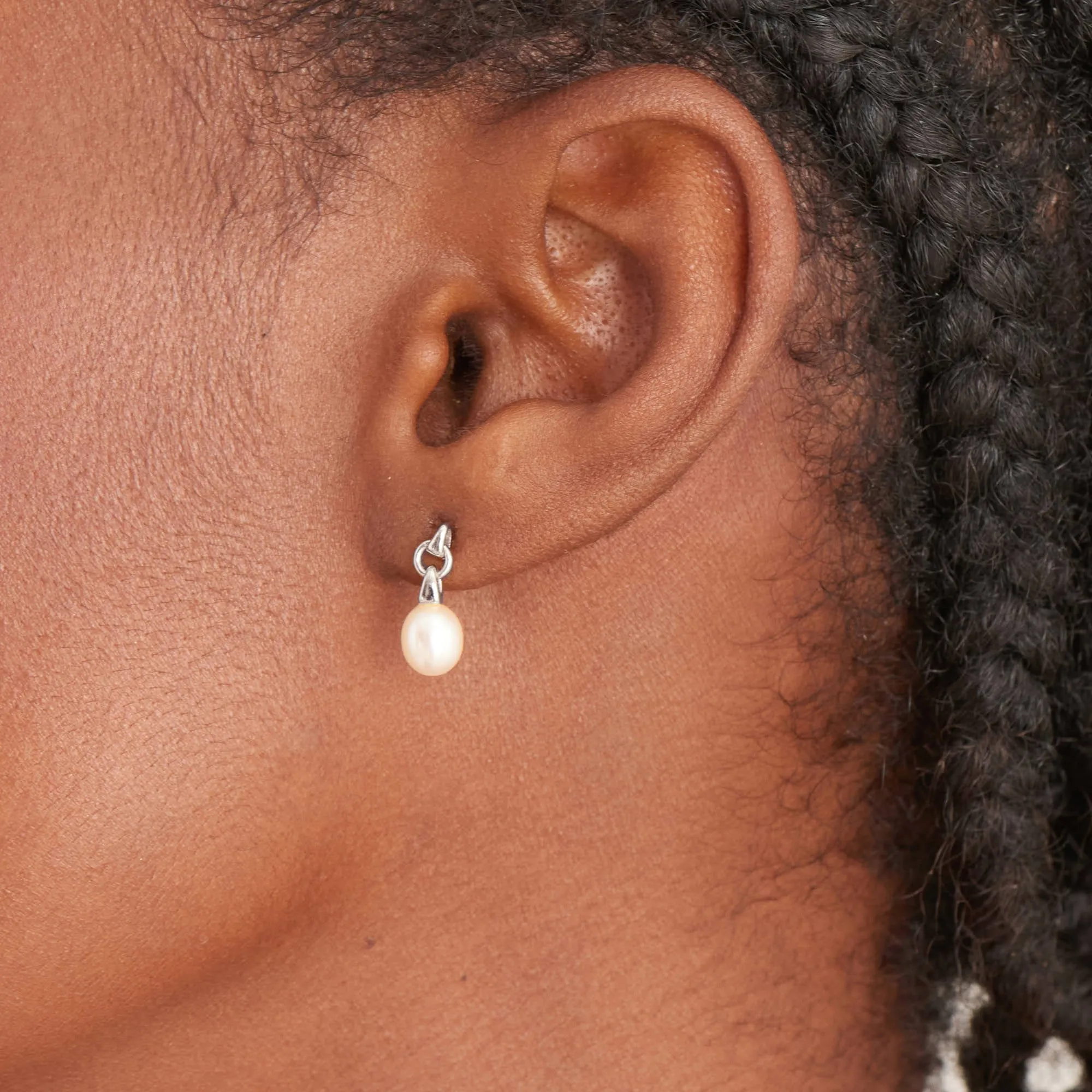 Silver Pearl Drop Stud Earrings