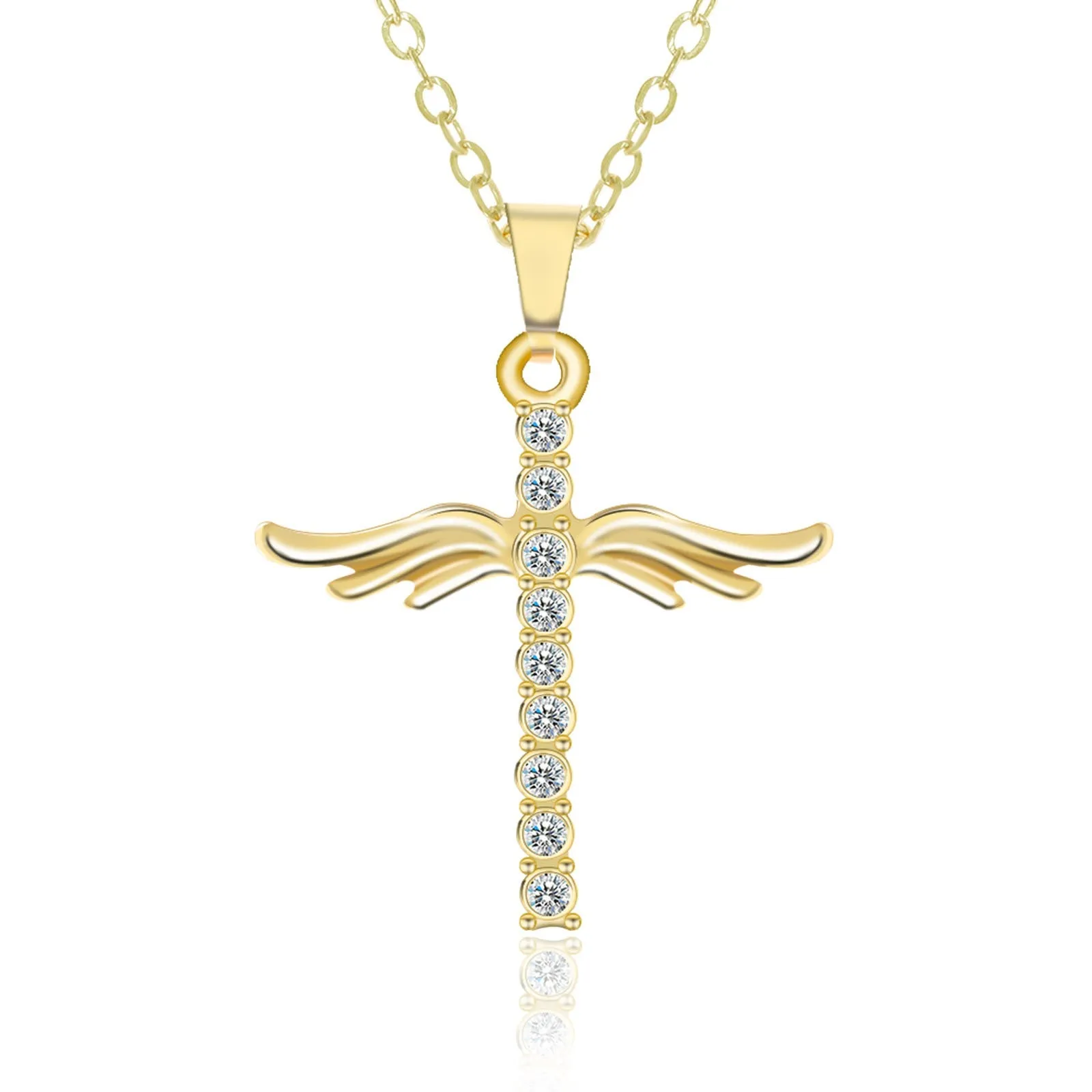 Simple Cross Diamond Angel Wings Pendant