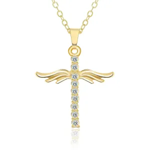 Simple Cross Diamond Angel Wings Pendant