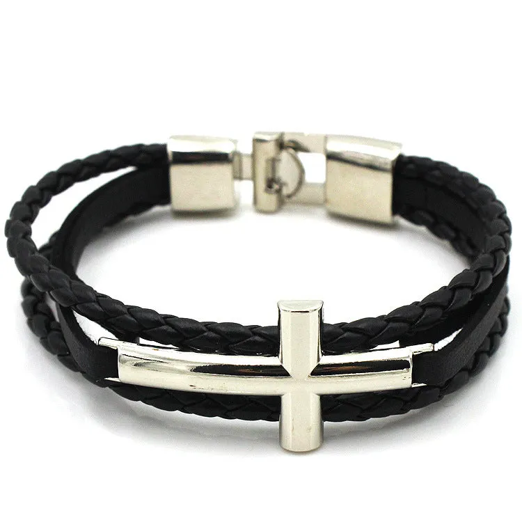 Simple Small Cross Leather Bracelet