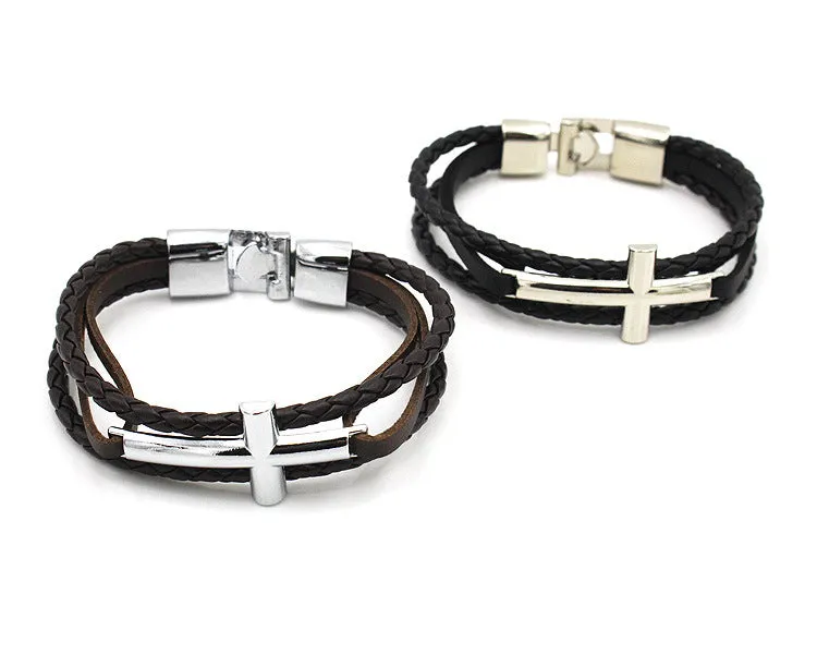 Simple Small Cross Leather Bracelet