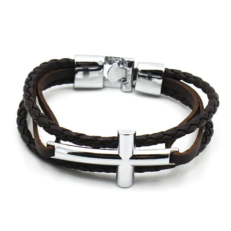 Simple Small Cross Leather Bracelet