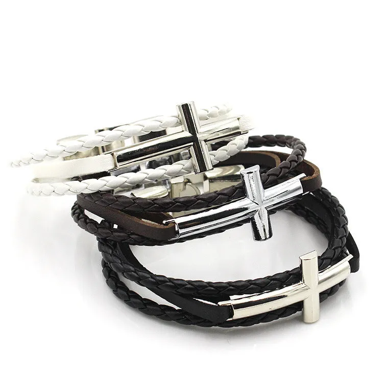 Simple Small Cross Leather Bracelet