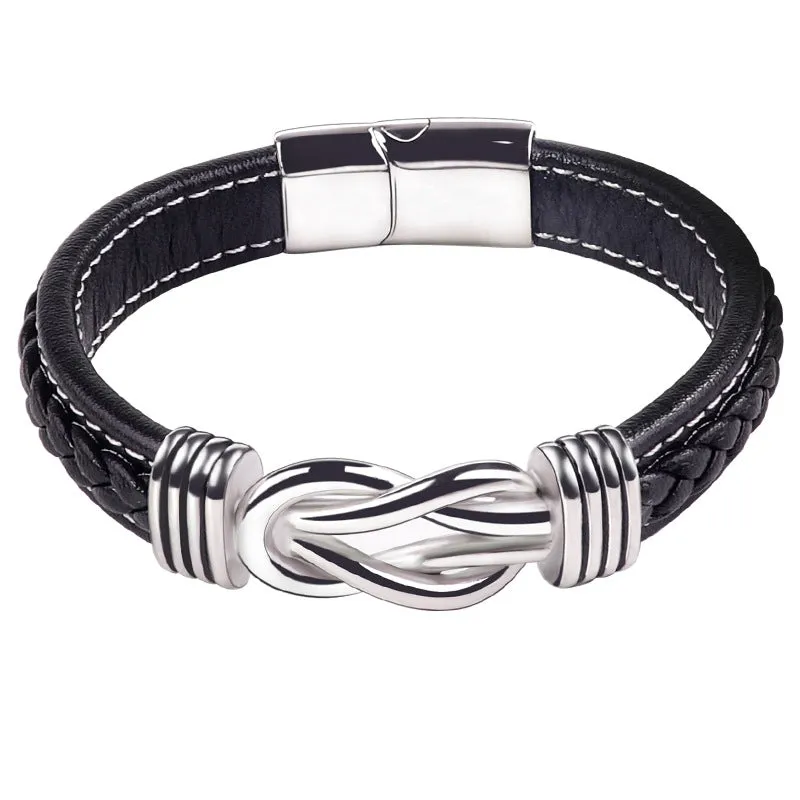 Sisslia Cross-border Simple Two-Tone Leather Hand Stainless Steel Magnet Buckle Trend Bracelet