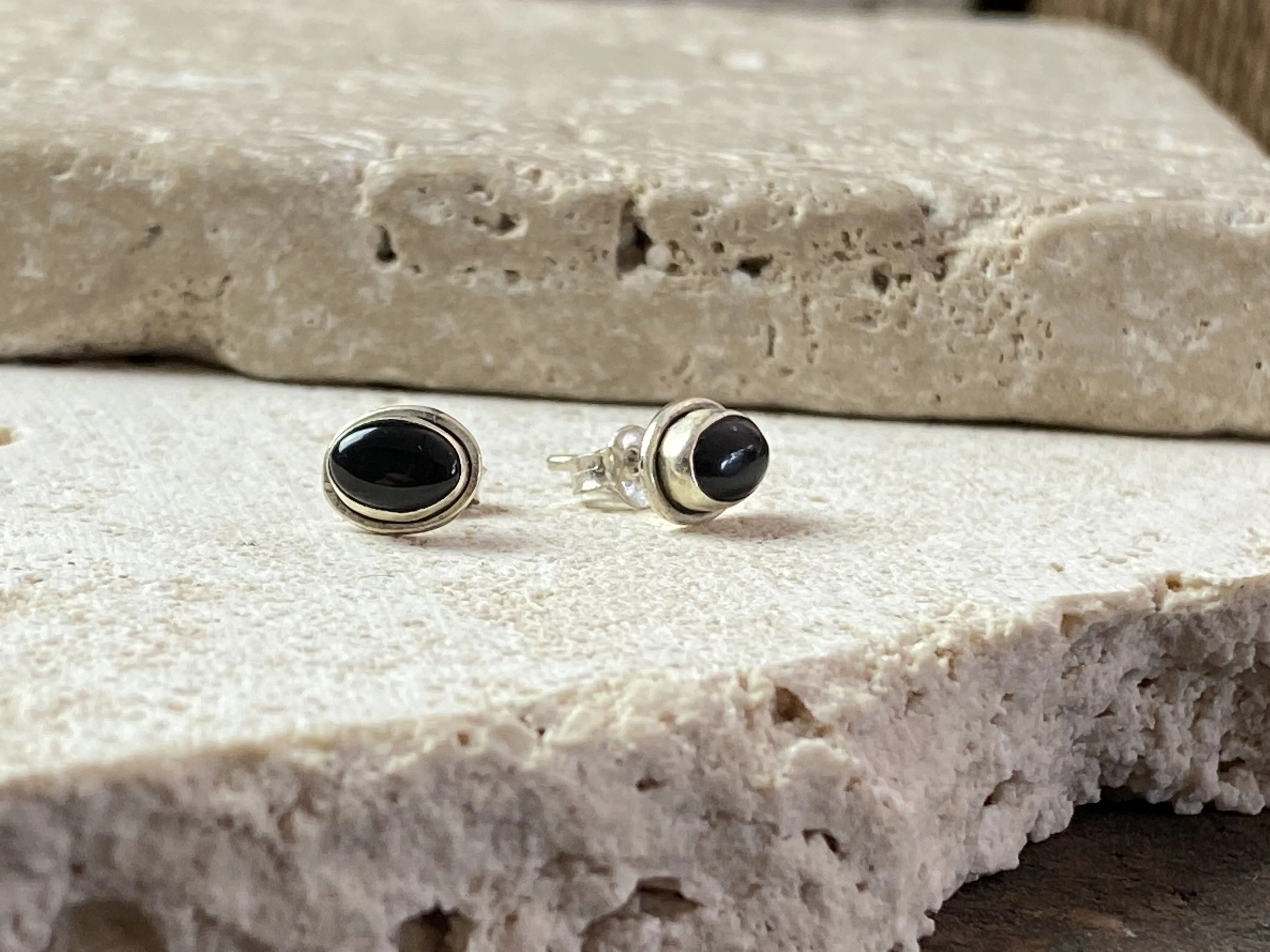 Small Black Onyx Silver Studs - Four Styles