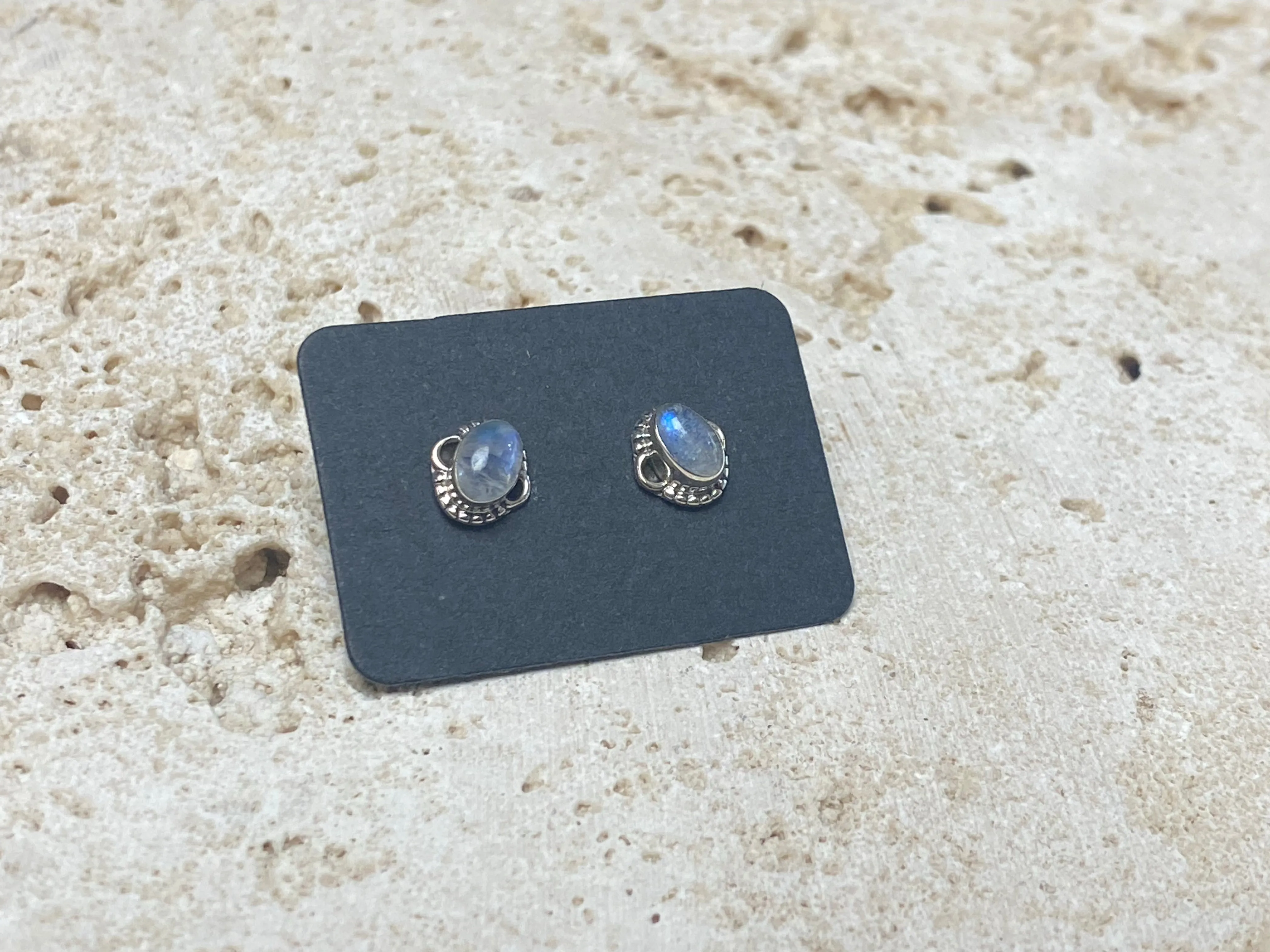 Small Rainbow Moonstone Silver Studs - Three Styles