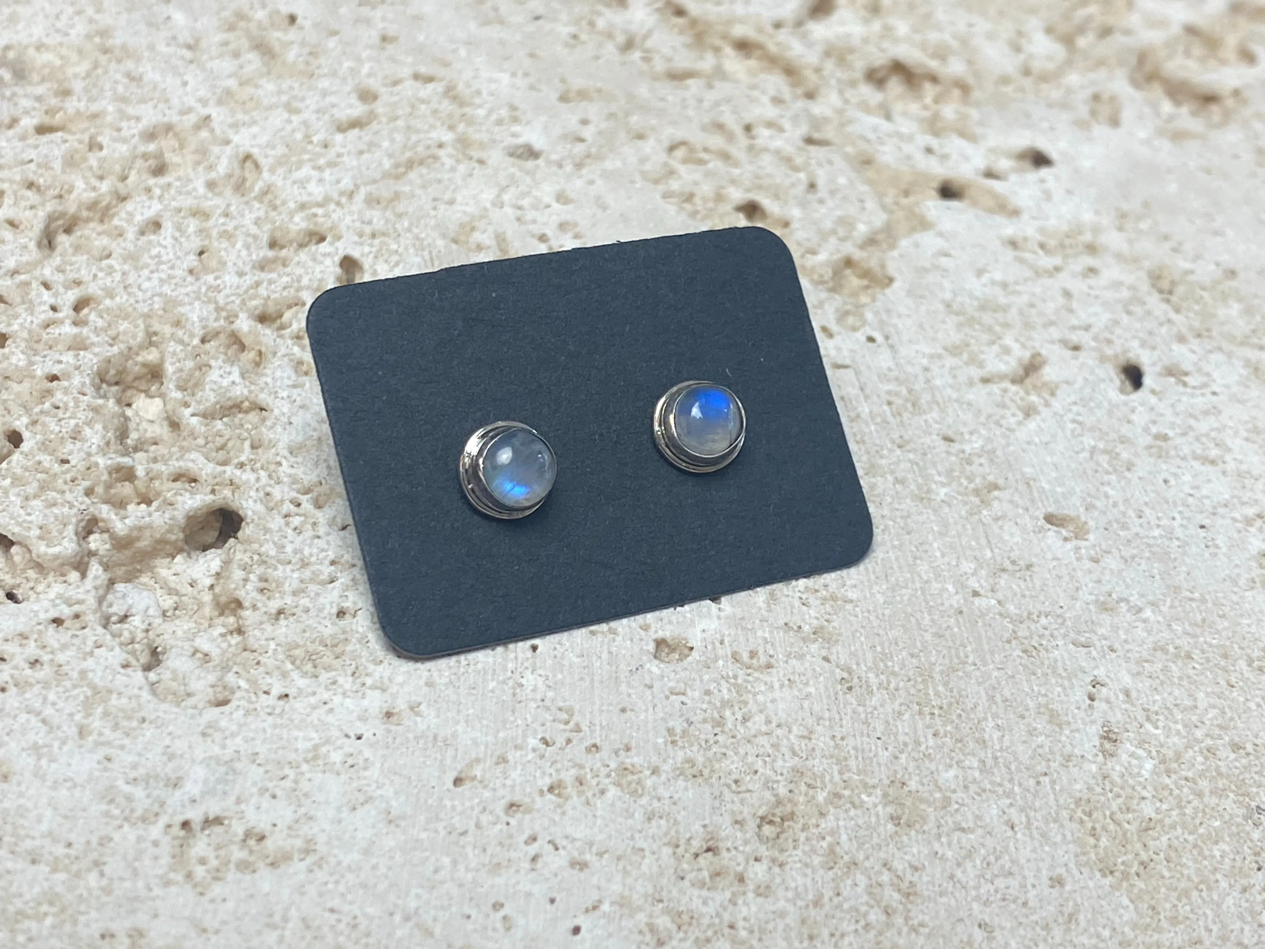 Small Rainbow Moonstone Silver Studs - Three Styles