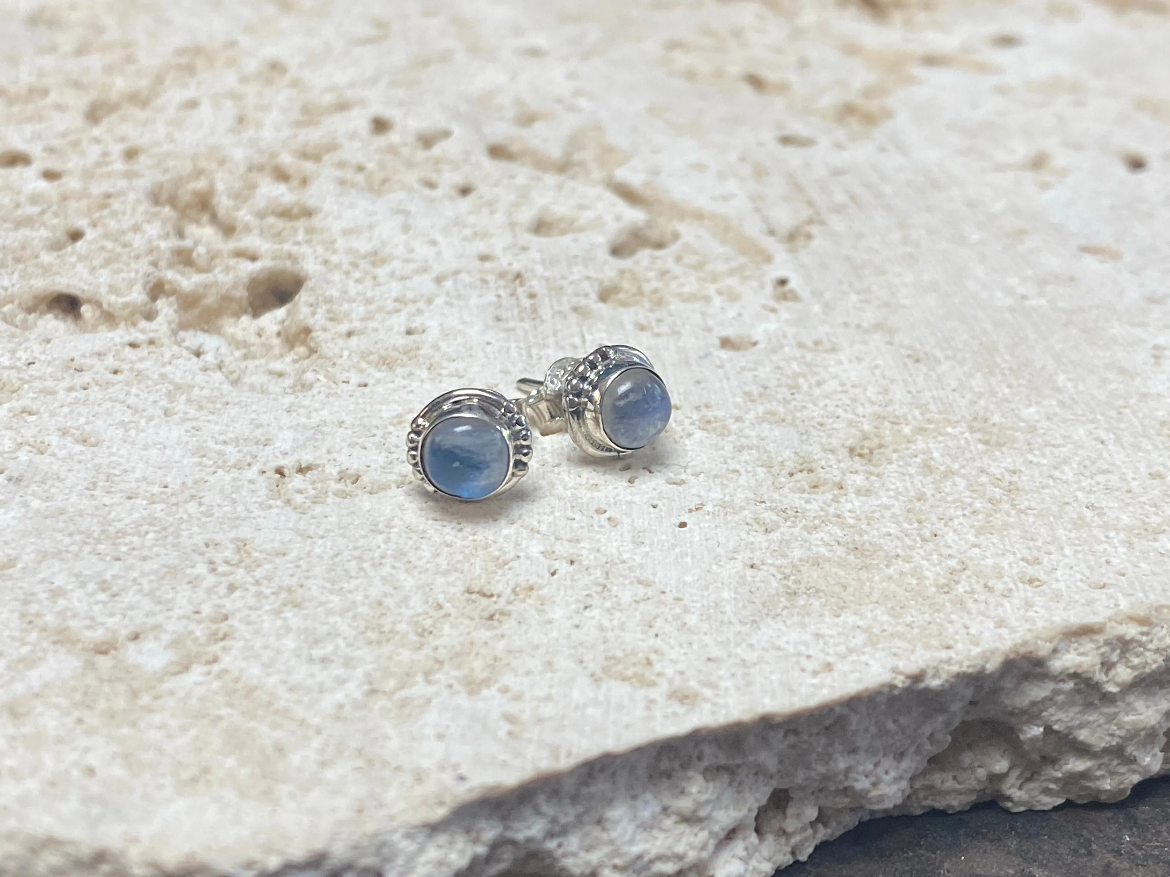 Small Rainbow Moonstone Silver Studs - Three Styles