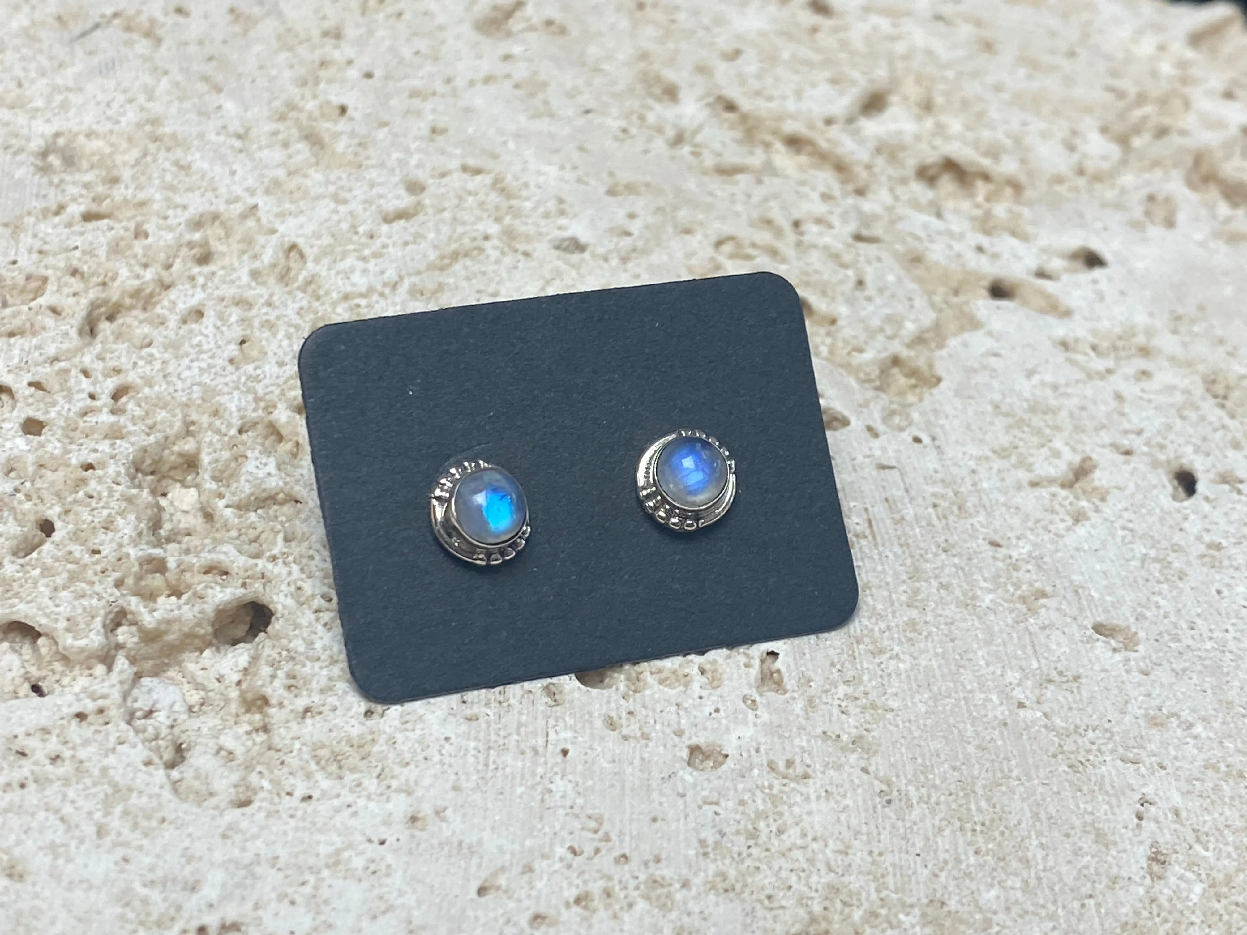 Small Rainbow Moonstone Silver Studs - Three Styles