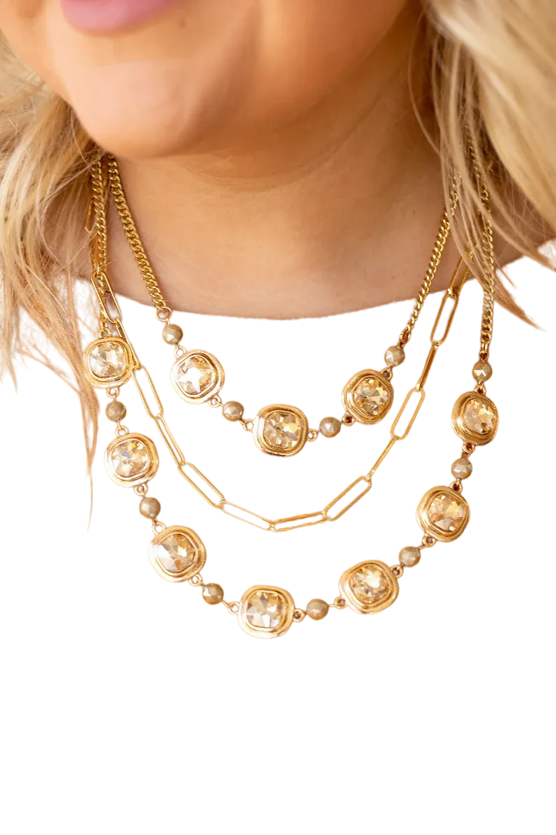 Southern Grace Women's Gold Symphony Chunky Layers & Crystal Sparks Necklace